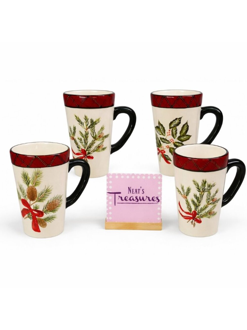 Home Accents David Carter Brown HOLIDAY GREEN Ceramic 18oz Latte Mugs Set of 4